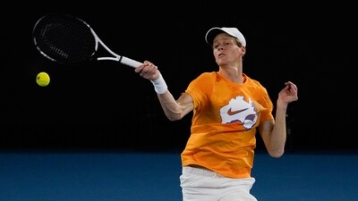 Italy's Jannik Sinner plays a forehand return during a practice session ahead of the Australian Open (AP) Italy's Jannik Sinner plays a forehand return during a practice session ahead of the Australian Open (AP)