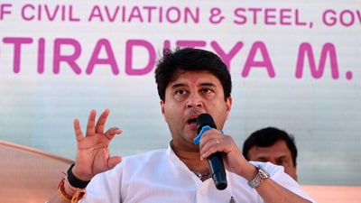 CIDCO and Navi Mumbai International Airport Private Limited (NMIAPL) press conference by Minister for Civil Aviation & Steel, Government of India Shri.Jyotiraditya Scindia at NMIAL Project Office , Ganeshpuri, Ulwe in Navi Mumbai, India, on Saturday, January 13, 2024. (Bachchan Kumar/ HT PHOTO)