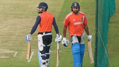 India's captain Rohit Sharma and Virat Kohli during a practice session ahead of the second T20I cricket match between India and Afghanistan, at Holkar Cricket Stadium in Indore (PTI) India's captain Rohit Sharma and Virat Kohli during a practice session ahead of the second T20I cricket match between India and Afghanistan, at Holkar Cricket Stadium in Indore (PTI)
