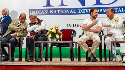 Congress leader Rahul Gandhi, DMK leader TR Baalu, CPI(M) leader Sitaram Yechury and NCP chief Sharad Pawar during a press conference after the Indian National Developmental Inclusive Alliance's (INDIA) meeting, in New Delhi, (PTI) Congress leader Rahul Gandhi, DMK leader TR Baalu, CPI(M) leader Sitaram Yechury and NCP chief Sharad Pawar during a press conference after the Indian National Developmental Inclusive Alliance's (INDIA) meeting, in New Delhi, (PTI)