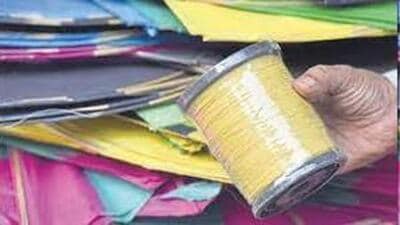 Police recovered 144 spools of banned plastic kite string in Ludhiana. (HT File)