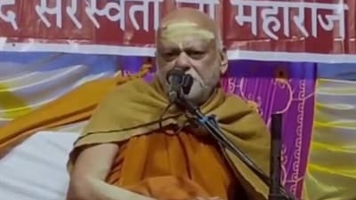 Puri Shankaracharya Nischalananda Saraswati speaking to media on Saturday. (PTI) Puri Shankaracharya Nischalananda Saraswati speaking to media on Saturday. (PTI)