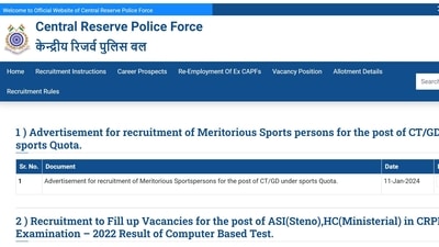 CRPF invites applications for 169 Constable (General Duty) posts under sports quota CRPF invites applications for 169 Constable (General Duty) posts under sports quota