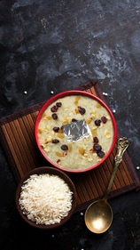 Rice pudding made with sugarcane juice Rice pudding made with sugarcane juice