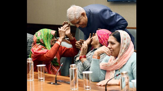 Vice-President Jagdeep Dhankhar interacts with farmers from ICAR- Central Institute for Research on Buffaloes, Sirsa Road, Hisar, Haryana, in Parliament house, in New Delhi. (ANI)