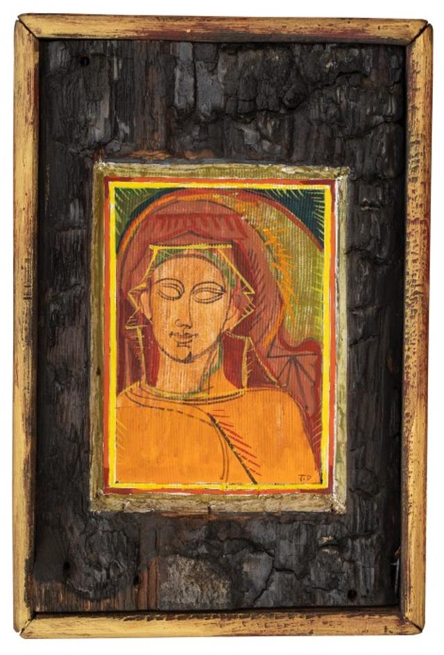 “He is fascinated too with the icon-style — Biblical figures that are rendered in glorious colour and tightly-framed.“ (Icon Head (1995)) “He is fascinated too with the icon-style — Biblical figures that are rendered in glorious colour and tightly-framed.“ (Icon Head (1995))