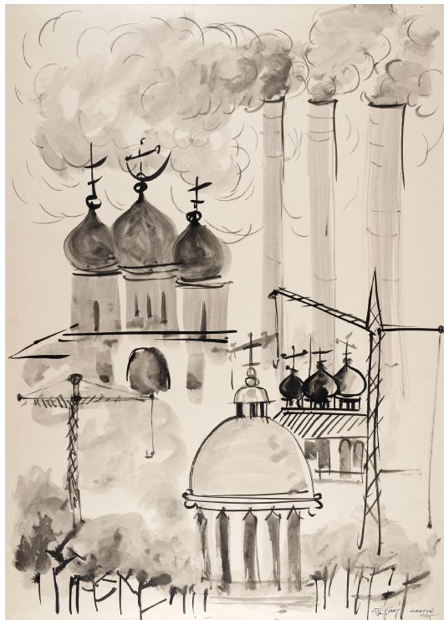 “In his Russia-inspired sepia works, the domes and minarets intermingle aspects of the Christian and Muslim ethos with echoes of the Industrial Age.” (Untitled: Moscow (1995)) “In his Russia-inspired sepia works, the domes and minarets intermingle aspects of the Christian and Muslim ethos with echoes of the Industrial Age.” (Untitled: Moscow (1995))