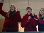 GREEN BAY, WISCONSIN - DECEMBER 03: (L-R) Lyndsay Bell, Taylor Swift and Brittany Mahomes react in a suite during the game between the Kansas City Chiefs and the Green Bay Packers at Lambeau Field on December 03, 2023 in Green Bay, Wisconsin.   Stacy Revere/Getty Images/AFP (Photo by Stacy Revere / GETTY IMAGES NORTH AMERICA / Getty Images via AFP)