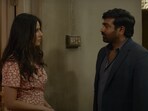 Katrina Kaif and Vijay Sethupathi in a still from Merry Christmas. Katrina Kaif and Vijay Sethupathi in a still from Merry Christmas.