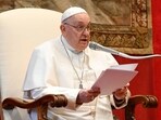 Pope Francis delivers his address at the Vatican.