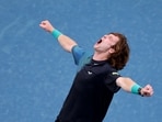 Russia's Andrey Rublev celebrates winning against Brazil's Thiago Seyboth Wild during their men's singles match on day one of the Australian Open tennis tournament in Melbourne Russia's Andrey Rublev celebrates winning against Brazil's Thiago Seyboth Wild during their men's singles match on day one of the Australian Open tennis tournament in Melbourne