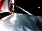 This handout image shows the first image from Astrobotic's Peregrine Lunar Lander in space showing Multi-Layer Insulation (MLI) in the foreground. This handout image shows the first image from Astrobotic's Peregrine Lunar Lander in space showing Multi-Layer Insulation (MLI) in the foreground.