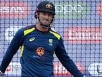 Australia's Shaun Marsh bats in the nets during a training session.