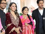 Aamir Khan, Gauri Khan and Shah Rukh Khan at Ira Khan's wedding reception. 