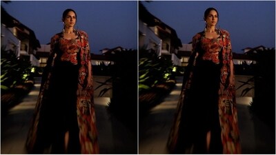 Rakul's outfit is from the shelves of ace fashion designer Anamika Khanna and features a multi-coloured scoop-neckline crop top with intricate embroidery and embellishments all over. (Instagram/@rakulpreet)
