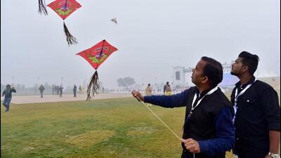 A picture of the kite festival posted by LG VK Saxena on X. A picture of the kite festival posted by LG VK Saxena on X.