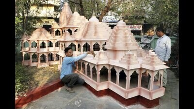 A replica of the Ayodhya's Ram Mandir made by Prafulla Mategaonkar, in Nagpur, Sunday. (PTI) A replica of the Ayodhya's Ram Mandir made by Prafulla Mategaonkar, in Nagpur, Sunday. (PTI)
