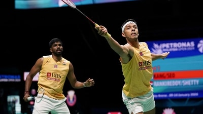 India's Chirag Shetty, right and Satwiksairaj Rankireddy compete during the Malaysia Open 2024 (AP) India's Chirag Shetty, right and Satwiksairaj Rankireddy compete during the Malaysia Open 2024 (AP)