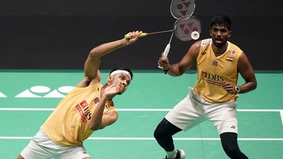 India's Chirag Shetty, left and Satwiksairaj Rankireddy competes during the men's doubles badminton semifinal match against South Korea's Kang Min Hyuk and Seo Seung Jae at the Malaysia Open (AP) India's Chirag Shetty, left and Satwiksairaj Rankireddy competes during the men's doubles badminton semifinal match against South Korea's Kang Min Hyuk and Seo Seung Jae at the Malaysia Open (AP)