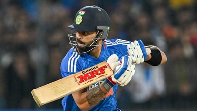 Virat Kohli then came out all guns blazing in his first T20I innings since November 2022. He smashed 29 in 16 balls with five fours as part of a 57-run stand off 28 balls with Jaiswal.&nbsp; (AFP)