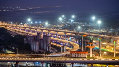 A night view of the MTHL- Mumbai Trans Harbour Link Road. Some real estate experts say that the MTHL project may lead to an increase in prices in Navi Mumbai
(Photo by Satish Bate/ Hindustan Times) (Hindustan Times) A night view of the MTHL- Mumbai Trans Harbour Link Road. Some real estate experts say that the MTHL project may lead to an increase in prices in Navi Mumbai
(Photo by Satish Bate/ Hindustan Times) (Hindustan Times)