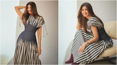 Shilpa styled the ensemble with burgundy boots, hoop earrings, stacked rings, and bracelets. Lastly, she glammed up with centre-parted open wavy locks, glossy nude lip shade, on-fleek brows, smudged eye shadow, mascara on the lashes, and rouge on the cheekbones. (Instagram) Shilpa styled the ensemble with burgundy boots, hoop earrings, stacked rings, and bracelets. Lastly, she glammed up with centre-parted open wavy locks, glossy nude lip shade, on-fleek brows, smudged eye shadow, mascara on the lashes, and rouge on the cheekbones. (Instagram)