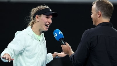 Denmark's Caroline Wozniacki talks to media after winning the women's singles match against Poland's Magda Linette as she pulled out of the match due to injury on day one of the Australian Open (AFP) Denmark's Caroline Wozniacki talks to media after winning the women's singles match against Poland's Magda Linette as she pulled out of the match due to injury on day one of the Australian Open (AFP)