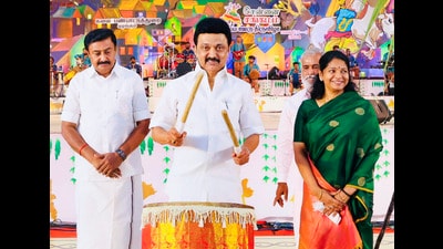 Tamil Nadu Chief Minister MK Stalin during the inauguration of the Chennai Sangamam at Island Grounds, in Chennai. (PTI) Tamil Nadu Chief Minister MK Stalin during the inauguration of the Chennai Sangamam at Island Grounds, in Chennai. (PTI)