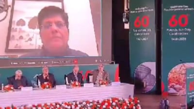 Union minister Piyush Goyal on Sunday addressed the FCI event virtually (Twitter/ video screengrab)