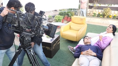 Sudhanshu Pandey and Aparna Buch during shoot of song Maa in Lucknow Sudhanshu Pandey and Aparna Buch during shoot of song Maa in Lucknow