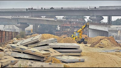 Work on at a portion of the expressway on January 9. (Parveen Kumar/HT Photo)