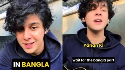 The video that captures the Bangladeshi artist singing Anuv Jain's song was shared on Instagram. It has clocked lakhs of views. (Instagram/@ariyan_10) The video that captures the Bangladeshi artist singing Anuv Jain's song was shared on Instagram. It has clocked lakhs of views. (Instagram/@ariyan_10)