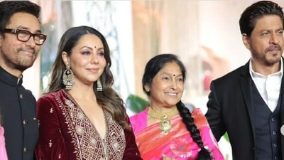 Aamir Khan, Gauri Khan and Shah Rukh Khan at Ira Khan's wedding reception. Aamir Khan, Gauri Khan and Shah Rukh Khan at Ira Khan's wedding reception.