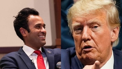 Vivek Ramaswamy's (left) subtle jabs at Donald Trump provoke a fierce response (AP) Vivek Ramaswamy's (left) subtle jabs at Donald Trump provoke a fierce response (AP)