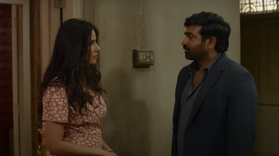 Katrina Kaif and Vijay Sethupathi in a still from Merry Christmas.