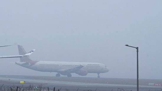 Visibility at Indira Gandhi International Airport was nearly zero between 4 am and 10 am on Sunday, according to sources quoted by PTI. (File) (Vipin Kumar/HT Photo)