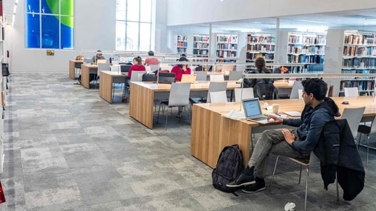 Students at the Bishop’s University Library Learning Commons in Sherbrooke, Quebec, Canada on November 20, 2023. (AFP)