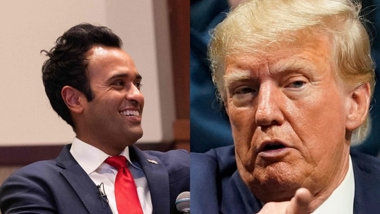 Vivek Ramaswamy's (left) subtle jabs at Donald Trump provoke a fierce response (AP)
