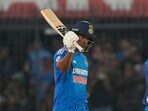 Shivam Dube celebrates after completing a second consecutive half-century Shivam Dube celebrates after completing a second consecutive half-century