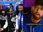 Eminem and Big Sean posed for pictures during the Rams vs. Lions game on Sunday