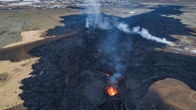 Iceland volcano updates: An areal view of the lava field with the main active vent, the town of Grindavik is in the background, Iceland. (AP) Iceland volcano updates: An areal view of the lava field with the main active vent, the town of Grindavik is in the background, Iceland. (AP)