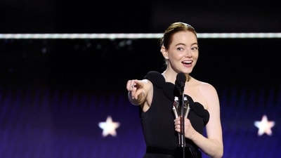 Emma Stone receives the Best Actress Award during the 29th Annual Critics Choice Awards on January 14, 2024. (REUTERS)