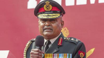 Army chief Gen Manoj Pande addresses a press conference after Army Day 2024 celebrations in Lucknow on Monday. (PTI) Army chief Gen Manoj Pande addresses a press conference after Army Day 2024 celebrations in Lucknow on Monday. (PTI)