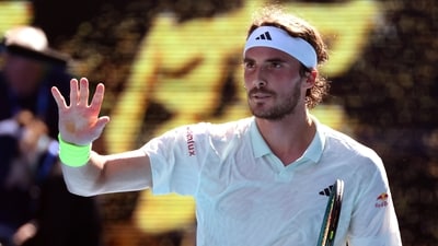 Stefanos Tsitsipas of Greece waves after defeating Zizou Bergs from Belgium in their first round match at the Australian Open (AP) Stefanos Tsitsipas of Greece waves after defeating Zizou Bergs from Belgium in their first round match at the Australian Open (AP)
