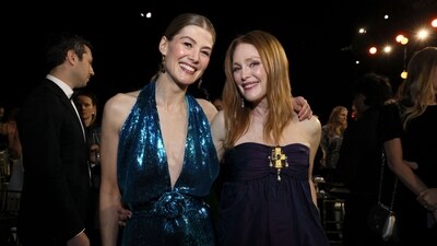 Rosamund Pike and Julianne Moore attends the 29th Annual Critics Choice Awards, Rosamund represented her film Saltburn this year at the awards show while Julianne was seen in May December with Natalie Portman. Julianne was also nominated in Best Supporting Actress category for May December. (Getty Images via AFP)