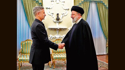 External affairs minister S Jaishankar calls on the President of the Islamic Republic of Iran Ebrahim Raisi on Monday. (ANI) External affairs minister S Jaishankar calls on the President of the Islamic Republic of Iran Ebrahim Raisi on Monday. (ANI)