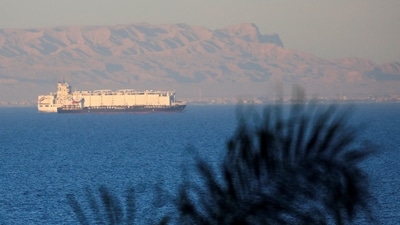 FILE PHOTO: Container ships sail across the Gulf of Suez towards the Red Sea before entering the Suez Canal, in El Ain El Sokhna in Suez, east of Cairo, Egypt, March 17, 2018. (REUTERS)