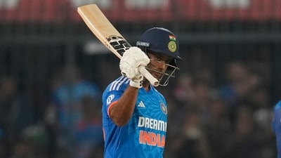 Shivam Dube celebrates after completing a second consecutive half-century (AP) Shivam Dube celebrates after completing a second consecutive half-century (AP)
