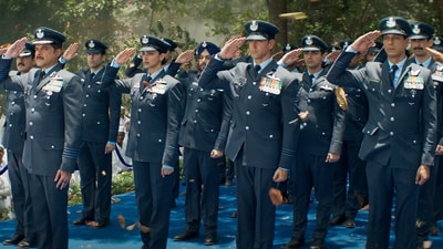 Anil Kapoor, Deepika Padukone, and Hrithik Roshan in a still from Fighter trailer. Anil Kapoor, Deepika Padukone, and Hrithik Roshan in a still from Fighter trailer.
