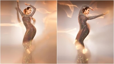 Lastly, Malaika chose shimmering golden eye shadow, winged eyeliner, feathered brows, silver sequin additions on the eyelids, glossy nude brown lip shade, rouge on the cheekbones, beaming highlighter, and sharp contouring for the glam picks. A pulled-back sleek ponytail gave the finishing touch. (Instagram) Lastly, Malaika chose shimmering golden eye shadow, winged eyeliner, feathered brows, silver sequin additions on the eyelids, glossy nude brown lip shade, rouge on the cheekbones, beaming highlighter, and sharp contouring for the glam picks. A pulled-back sleek ponytail gave the finishing touch. (Instagram)